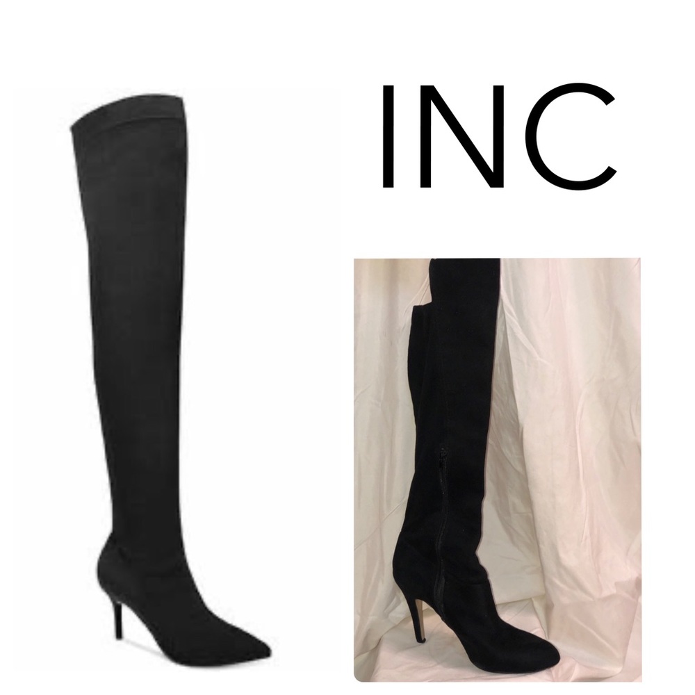 Black knee high thin heel boots